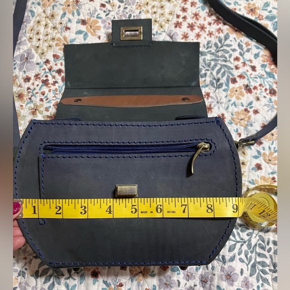 Blue Leather Handbag.  NWOT - Picture 8 of 9